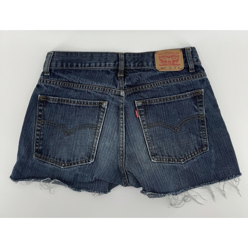 Levi's 505 Women's High Rise Cut Off Blue Denim Shorts Distressed Size 30W